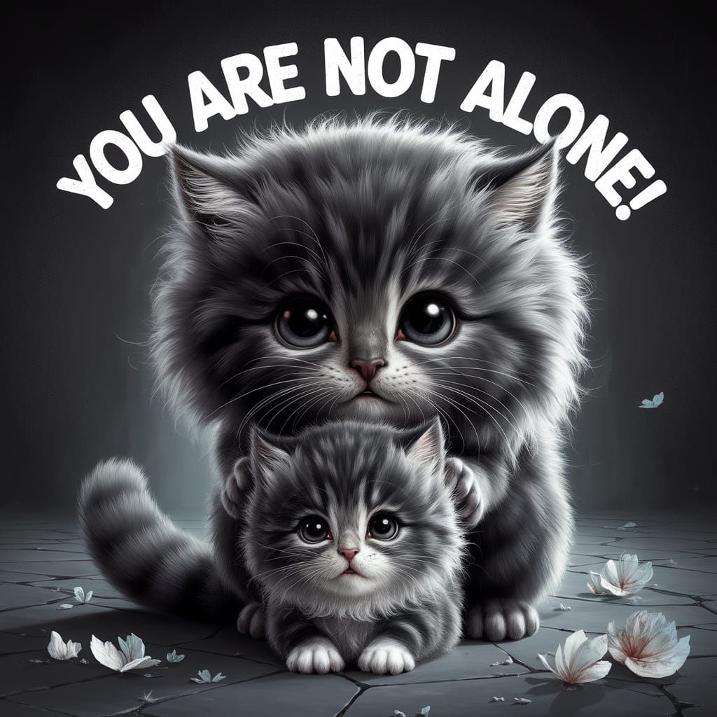 Cute Kittens Comforting Each Other: Digital Illustration