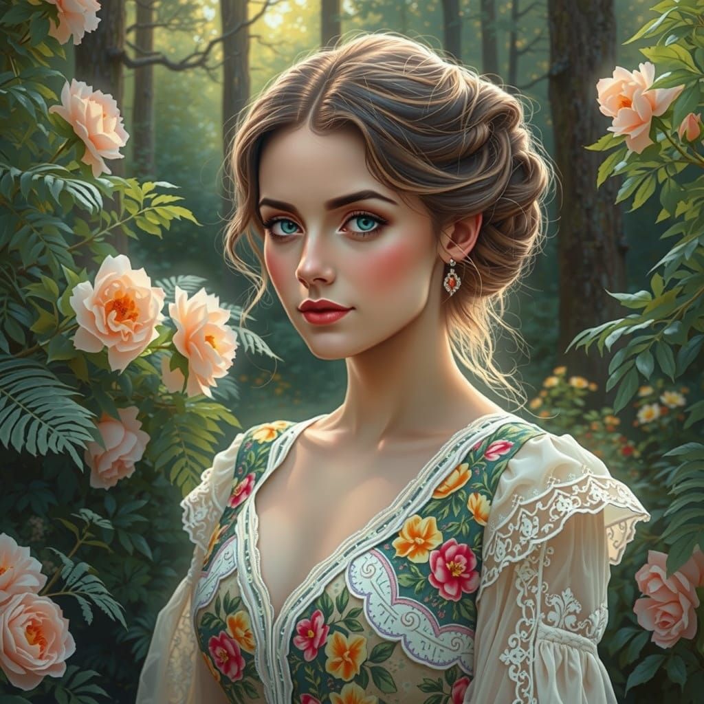 Ethereal Victorian Lady in Whimsical English Garden
