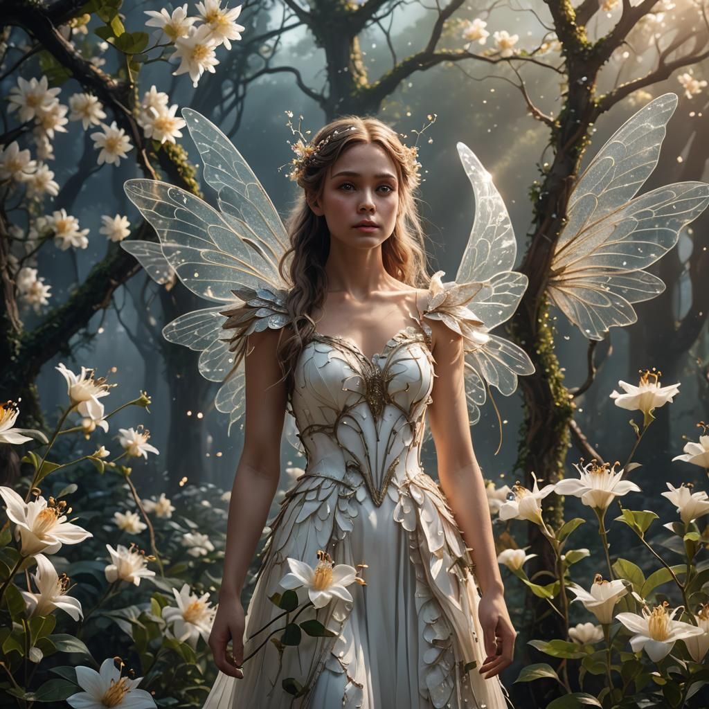 Honeysuckle Fairy with Petal Dress and Wings