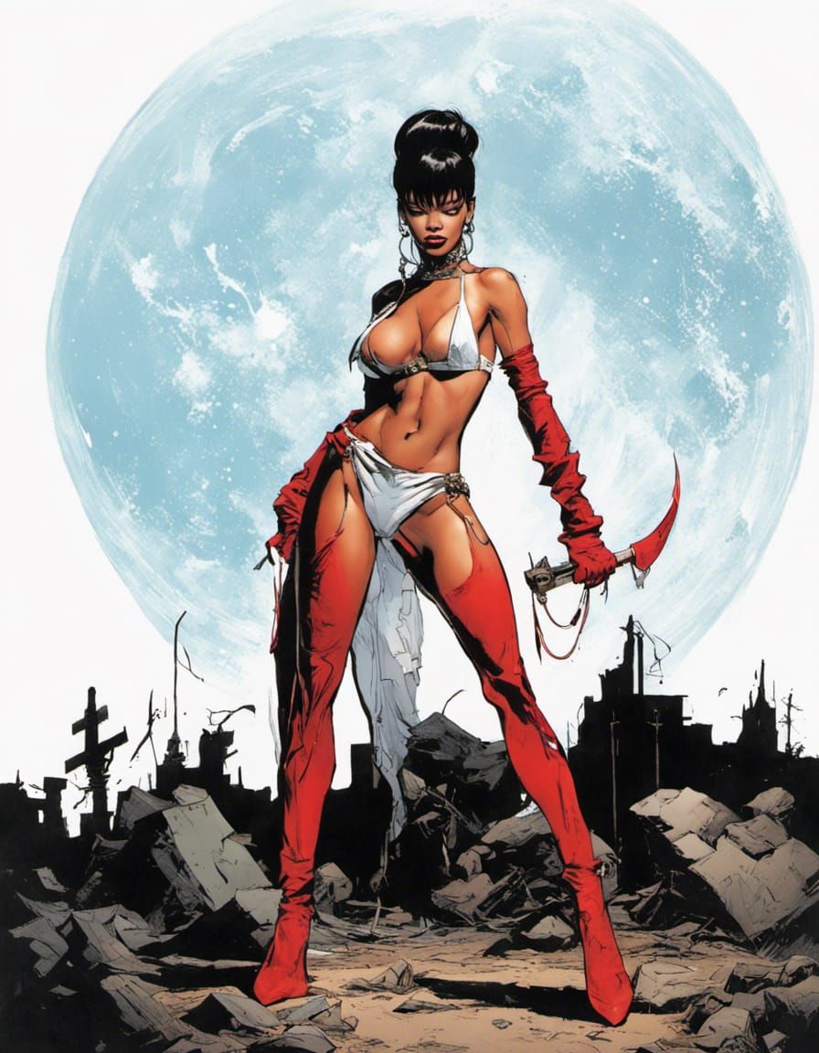 Rihanna as Vampirella in Comic Book Art Style