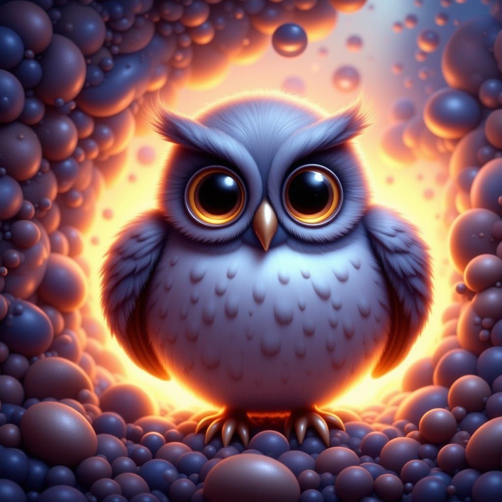 Whimsical Baby Owl in Vintage Disney-Inspired 3D Art