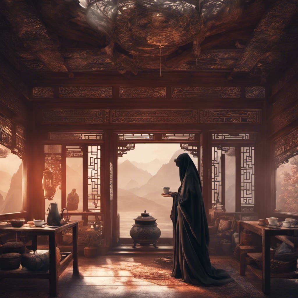 Niqab in Chinese Tea House: Digital Matte Painting