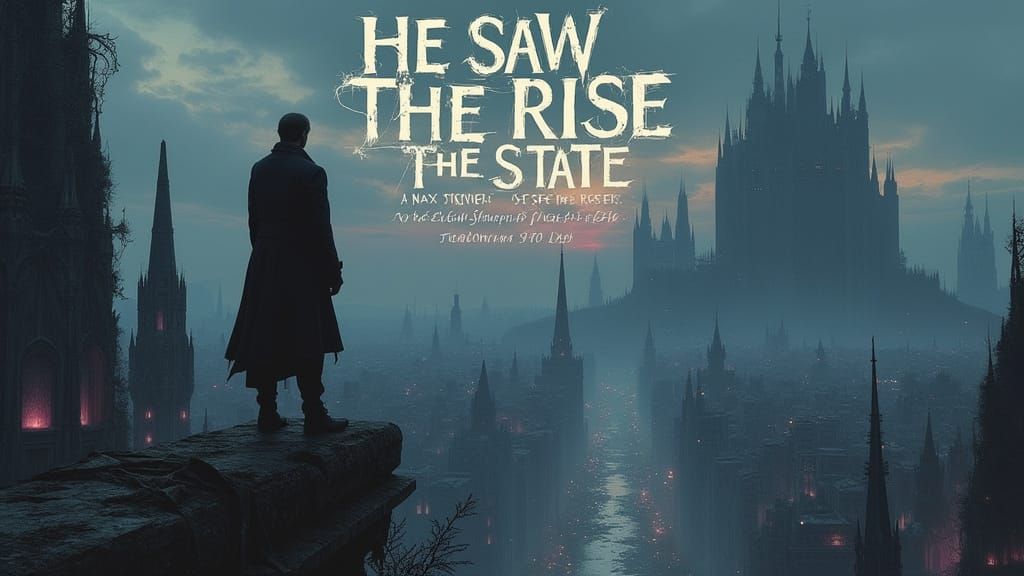 Dystopian Cityscape at Dusk: Max Stirner's Haunting Gaze