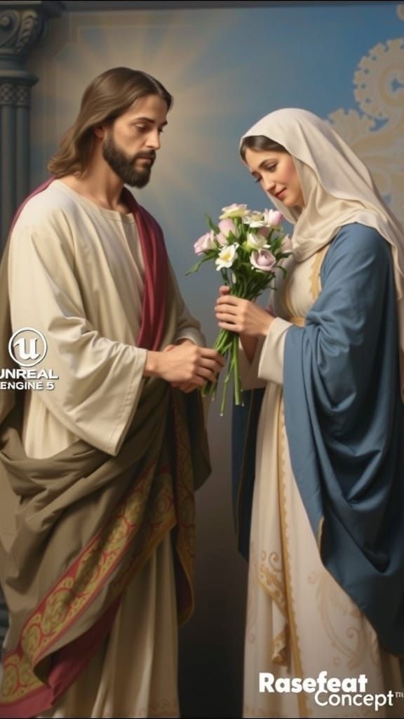 Jesus Giving Flowers: Ornate Digital Portrait