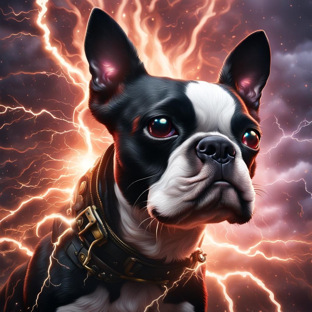 Boston Terrier Struck by Lightning: Fantasy Concept Art