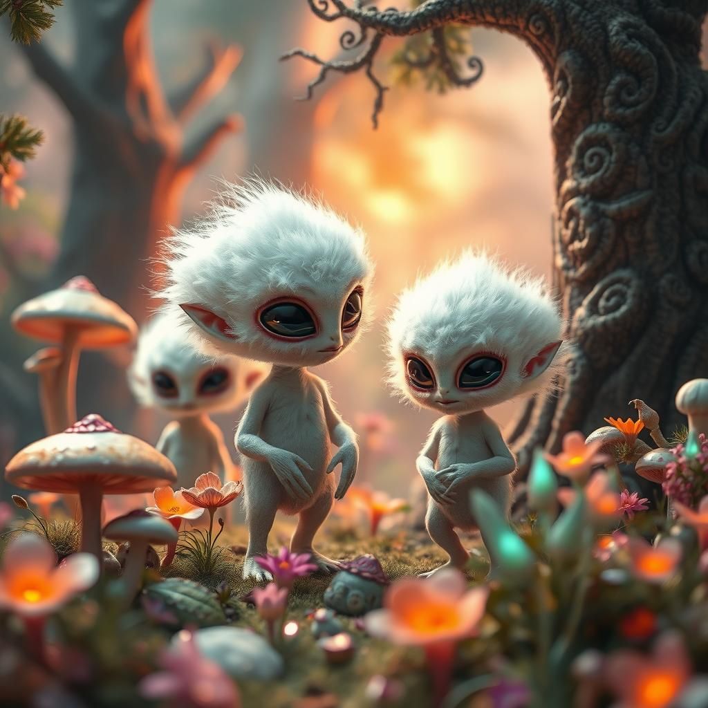 Foamy Aliens in Forestal Planet: Sci-Fi Concept Art