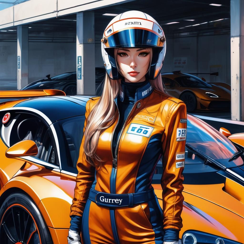 Alluring Racer Girl in Manga-Inspired Oil Painting