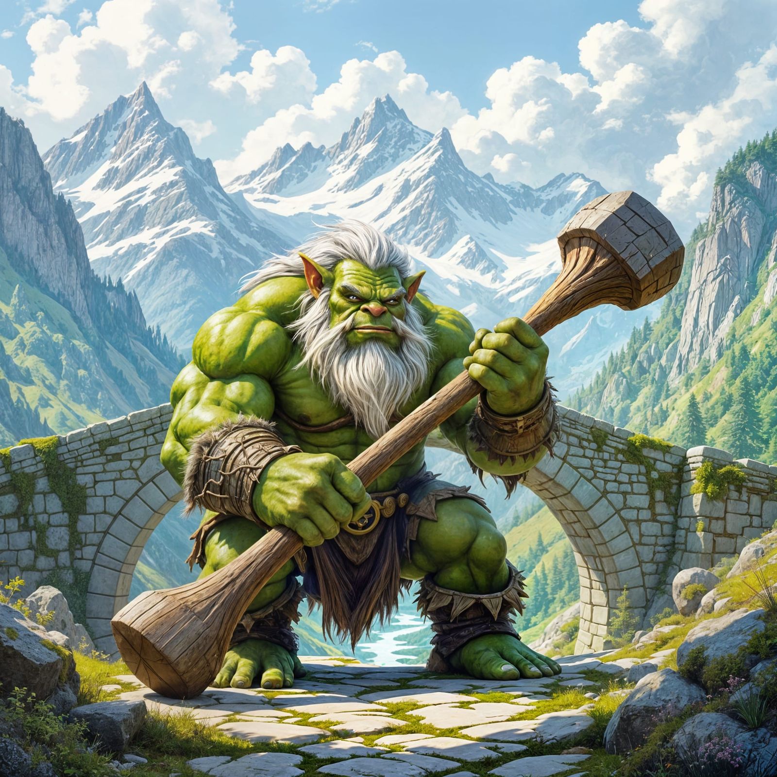Mountain Troll with Club in Pastel Fantasy Illustration