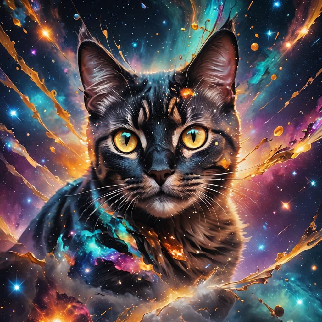 Cat Eye Galaxy: Hyperrealistic Deep Space Splash Art