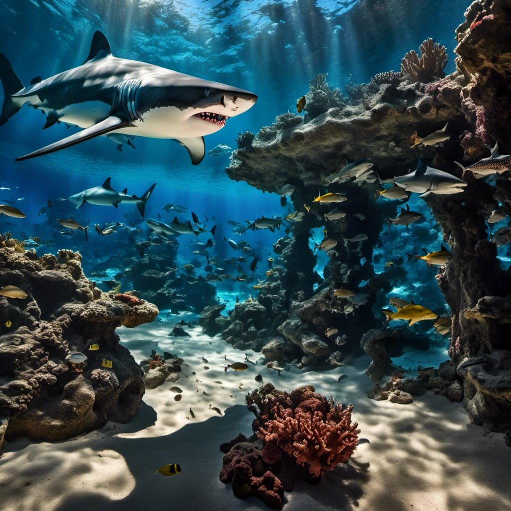 Great White Sharks in Modern Ocean Aquarium