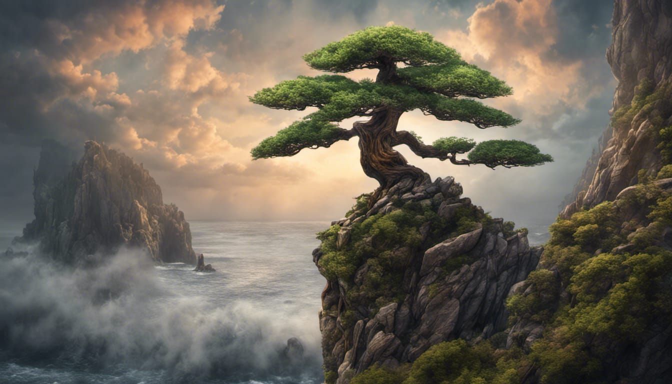 Cliffside Bonsai Tree: Epic Digital Matte Painting