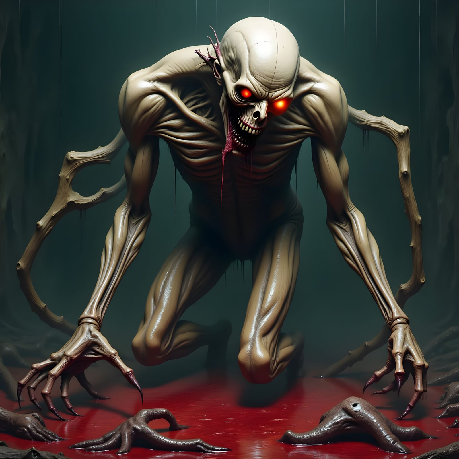 Grotesque Dark Creature Emerges from Flesh Pit in Ultra-Real...