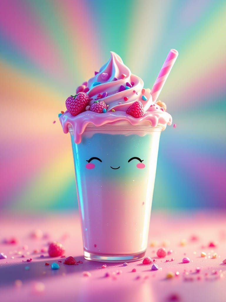Cute Chibi Milkshake in Vibrant 4K Digital Art