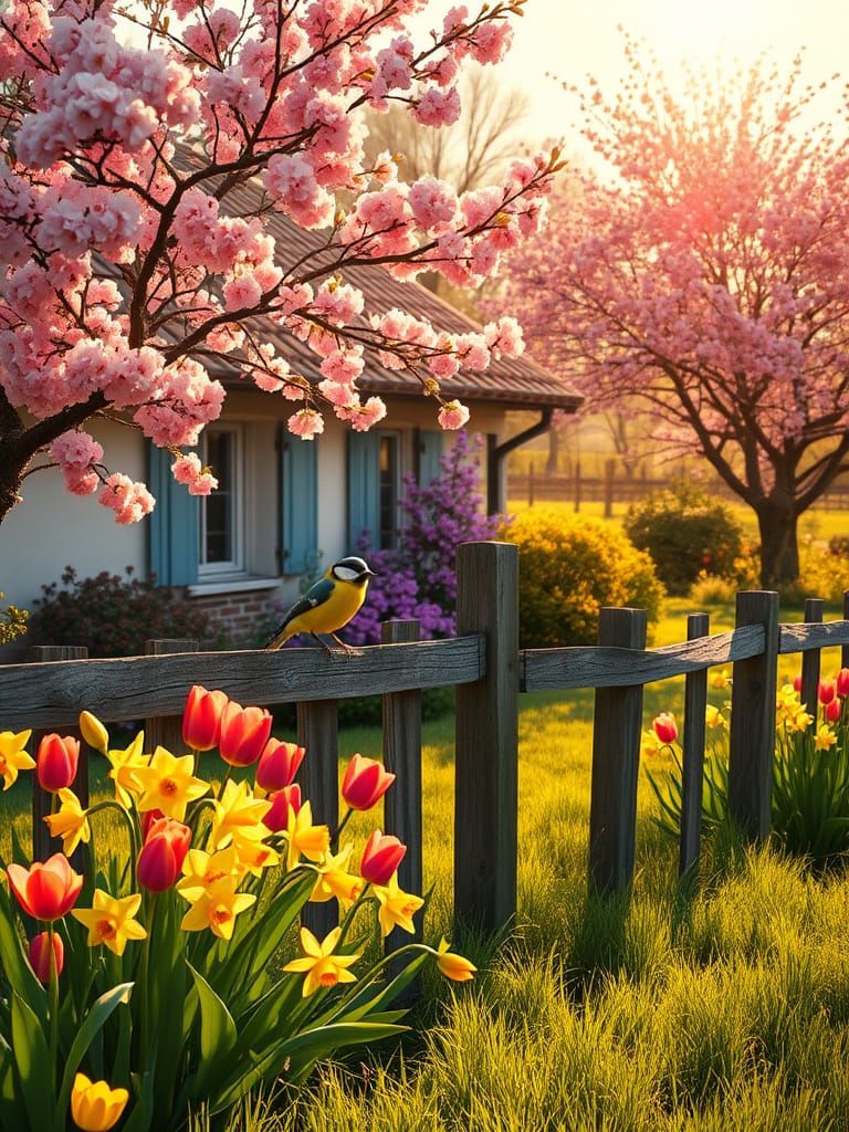 Whimsical Countryside Cottage Scene in Soft Impressionist St...