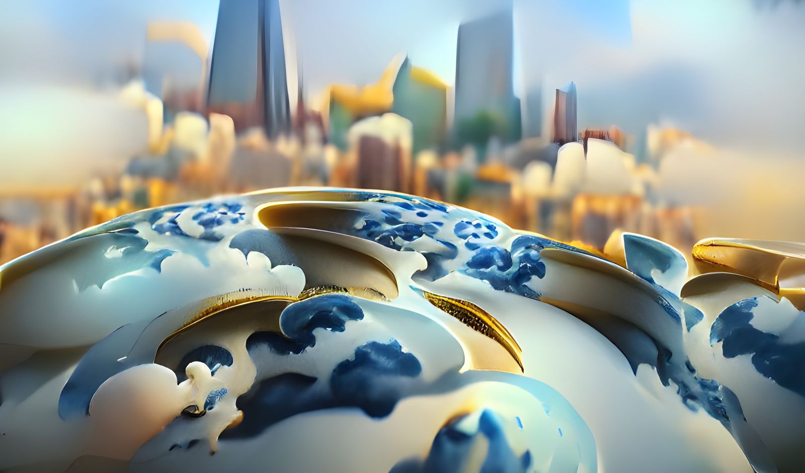Gilded Chinese Porcelain Architecture in Pixar Style