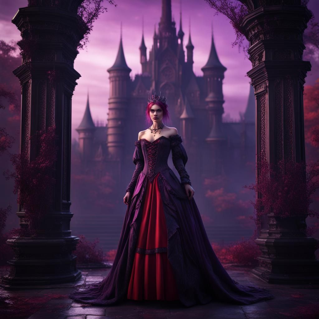 Gothic Princess: Detailed Matte Painting in Purple and Black