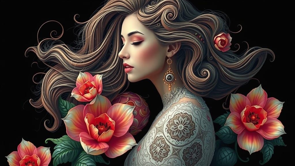 Mandelbrot Goddess in 8K Fractal Floral Splendor