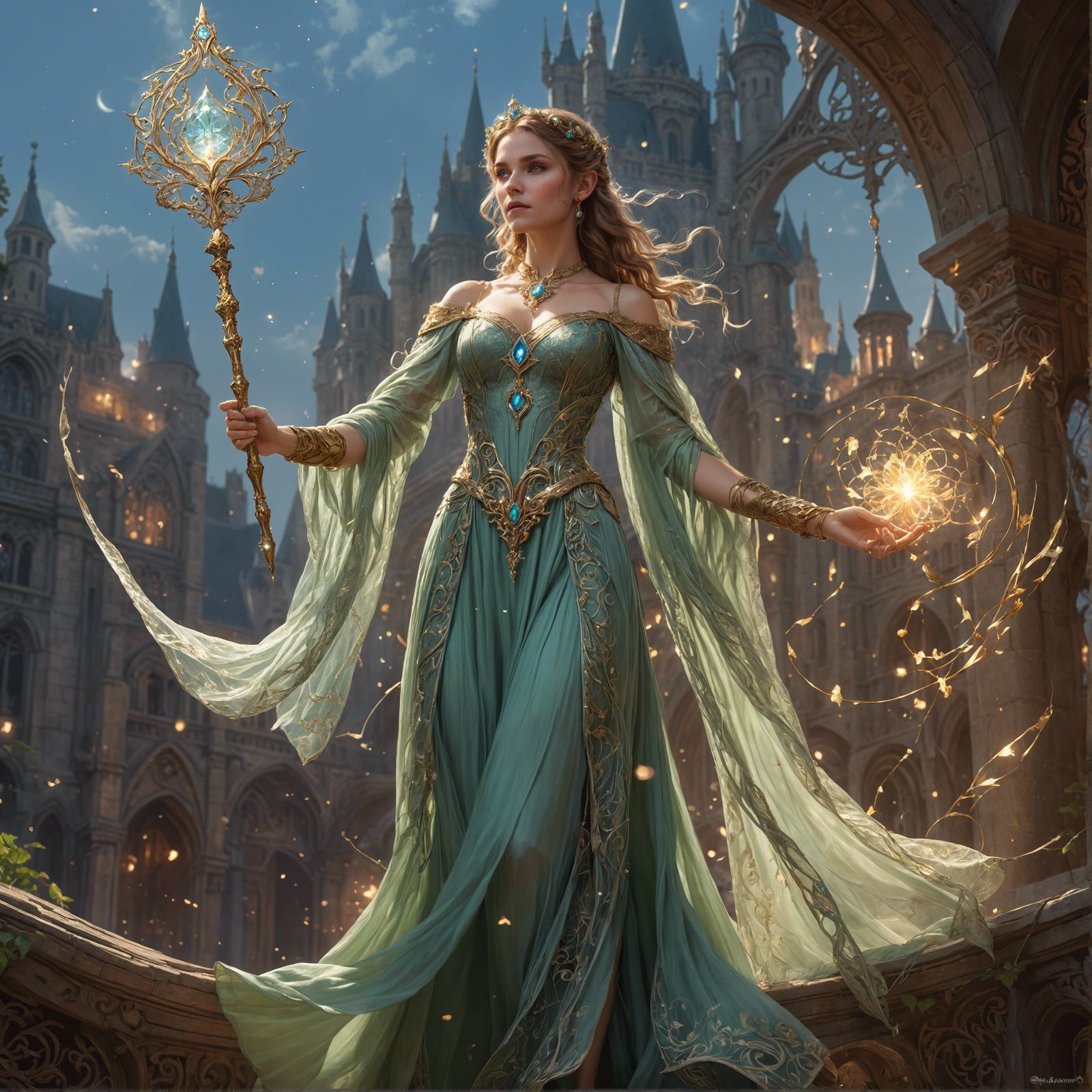 Elf Royalty Casting Spell, Hyperdetailed Fantasy Art