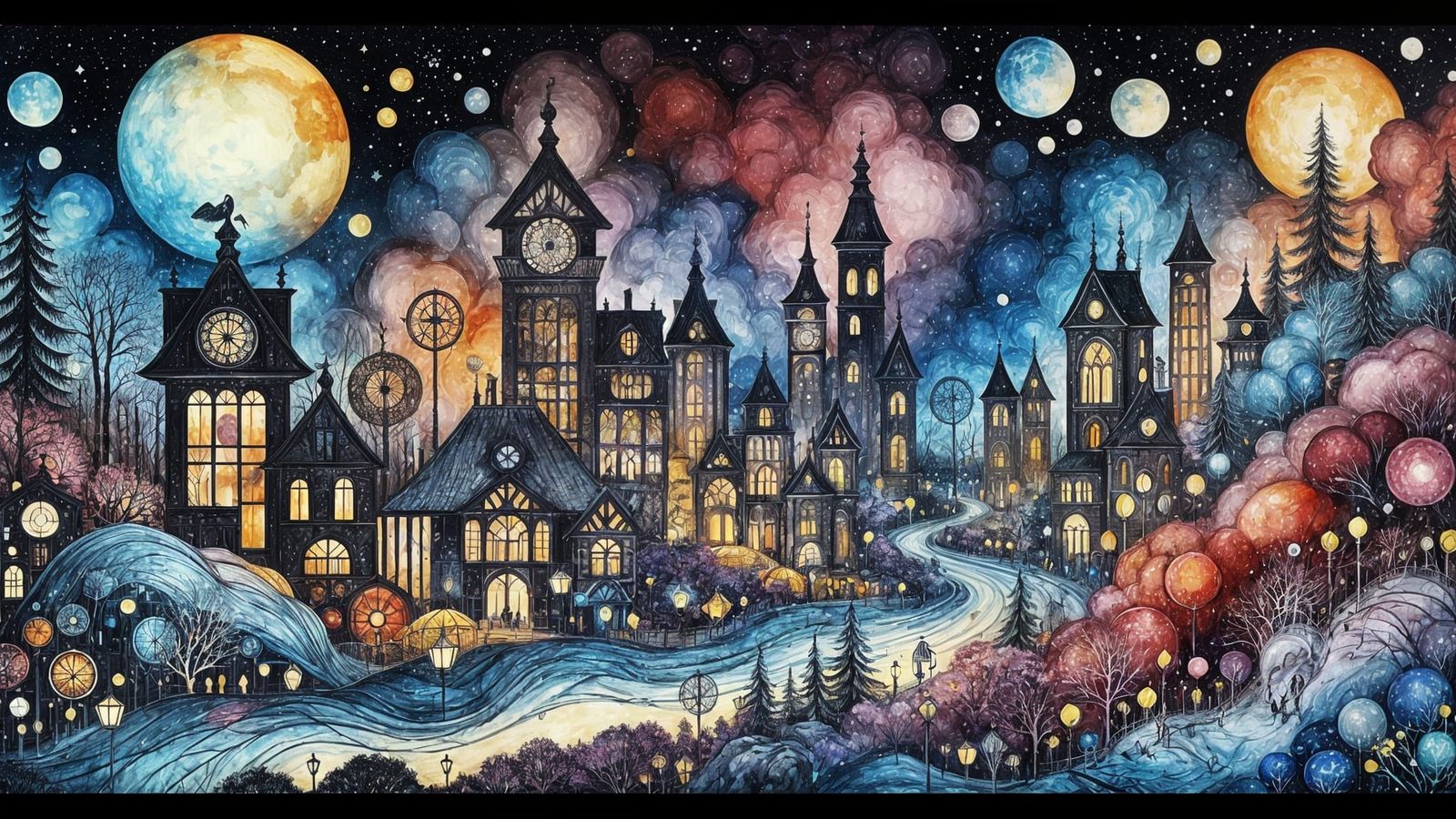 Vibrant Cityscape with Colorful Windows in Retro-Futuristic ...