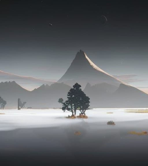 Vibrant Alien Landscape with Ancient Relics