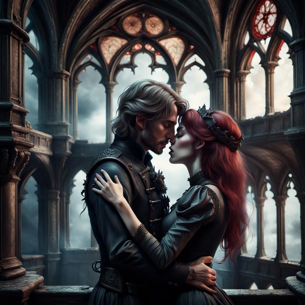 Gothic Castle Kiss: Art Nouveau Matte Painting