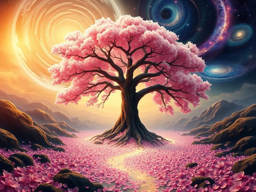 Cosmic Cherry Tree of Life in Surreal Style