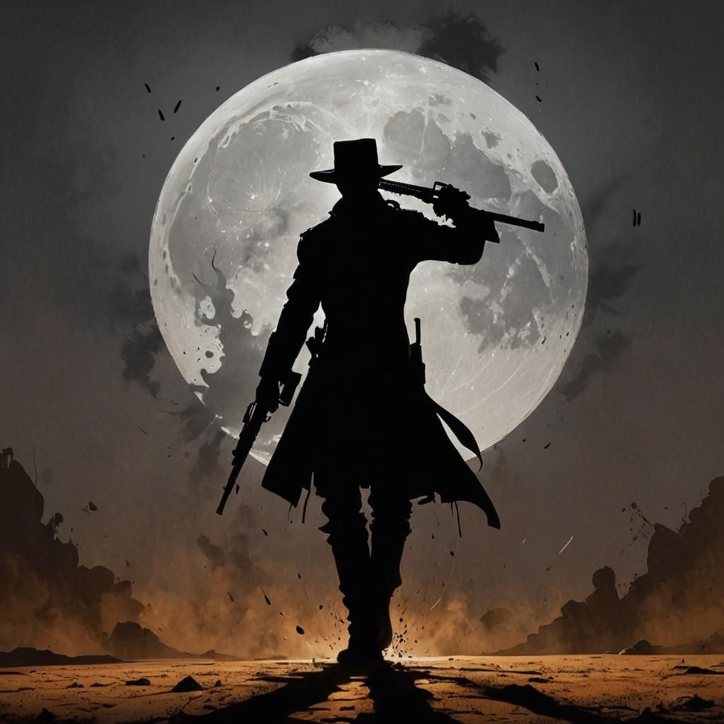 Silhouette Gunslinger Under Moonlight: Splash Art