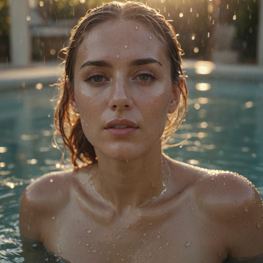 Bikini Model in Dreamy Pool: Hyper-Realistic Digital Art