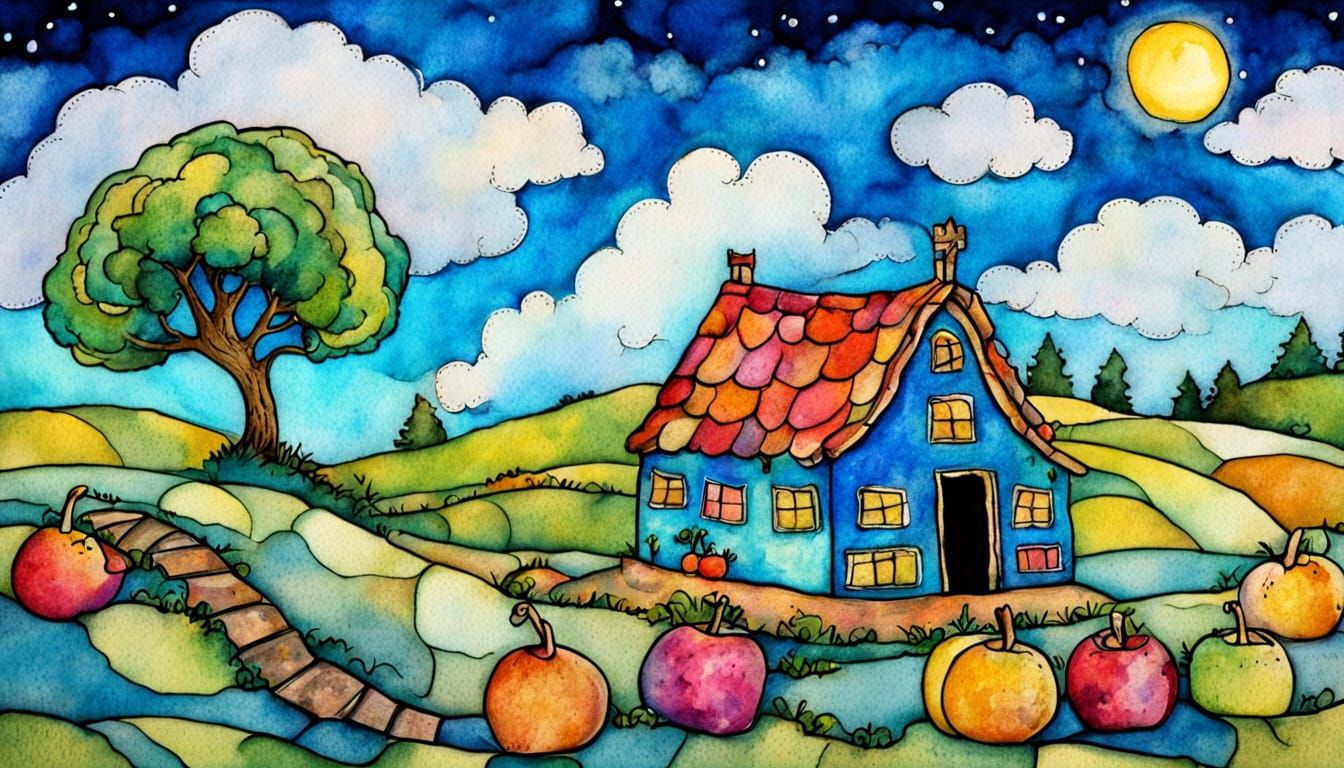 Whimsical Farmstand Alcohol Ink Art with Cat