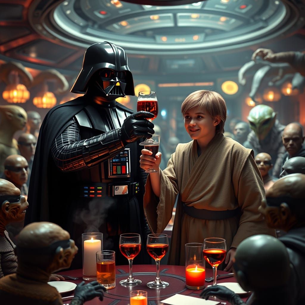 Iconic Sith Lord and Jedi in Intergalactic Celebration