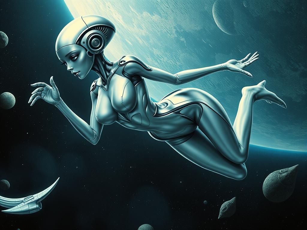 Silver Alien Beauty in Space: Sci-Fi Pin-Up Art