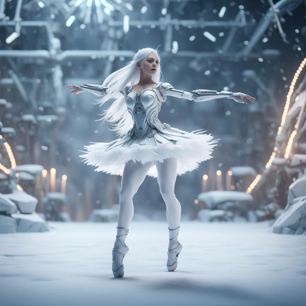 Futuristic Blind Ballerina Dancing on Ice in 8K