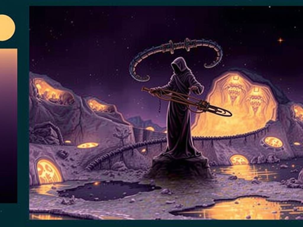 Mysterious Figure Before Glowing Alien Waterfall in Cyberpun...