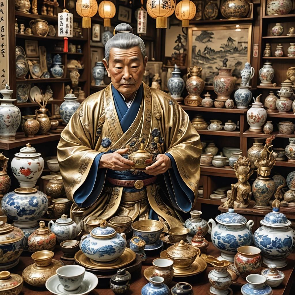 Ancient Japanese Man in Vintage Chinese Shop
