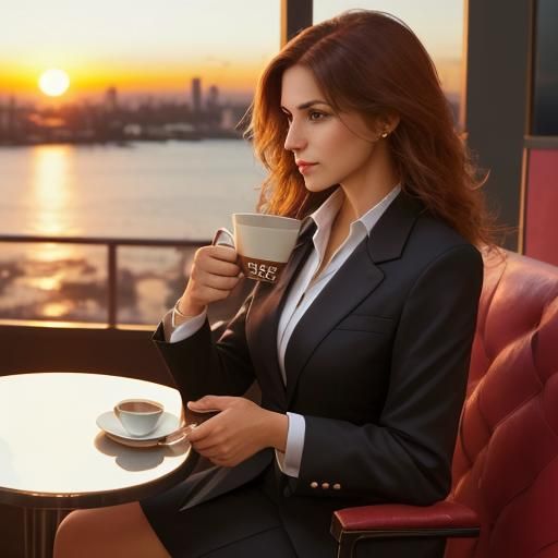 Woman in Gaudy Suit at Sunset Cafe