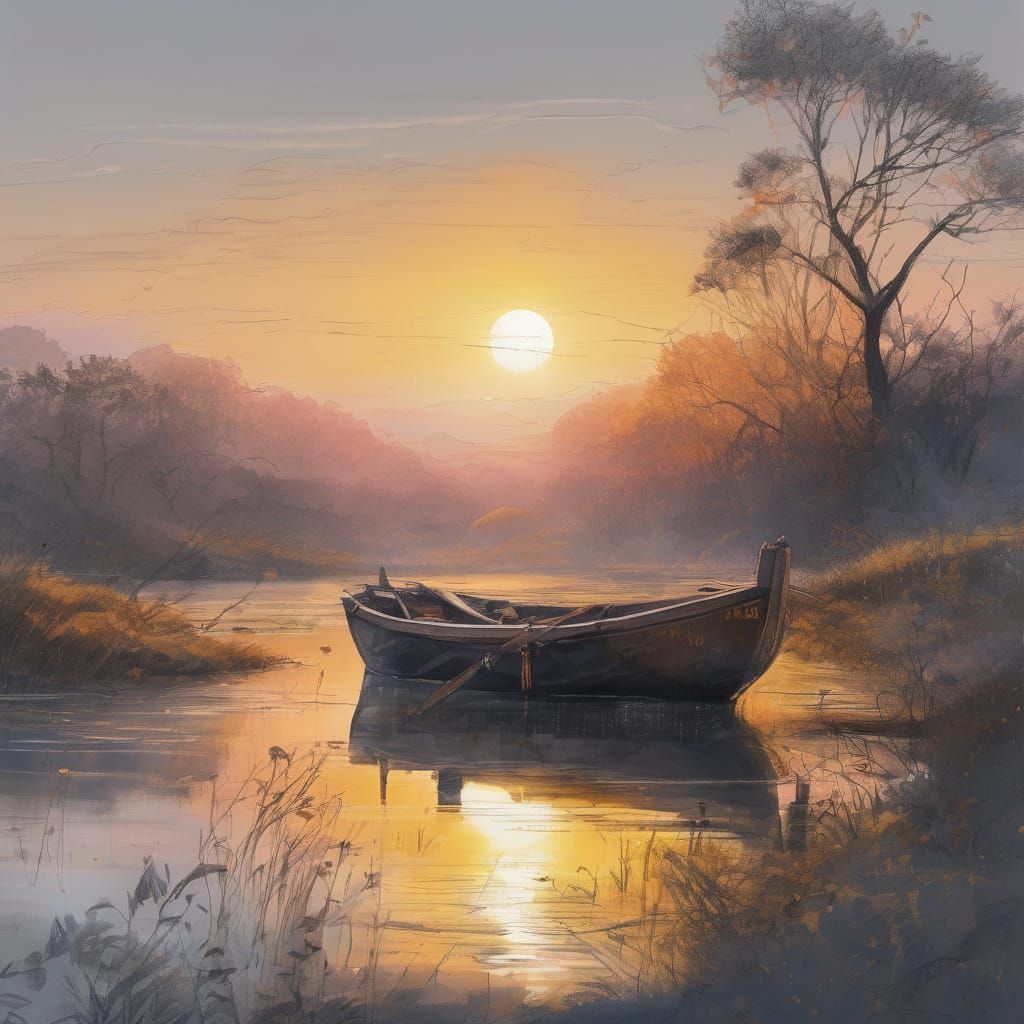 Lush Morning River Landscape in Vibrant Watercolor