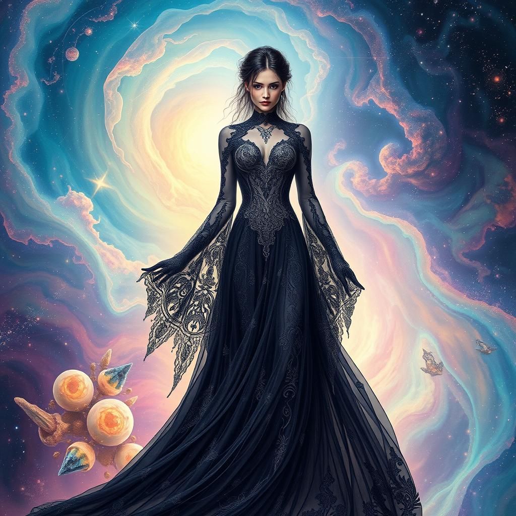 Ethereal Vampire in Cosmic Vortex: Visionary Art