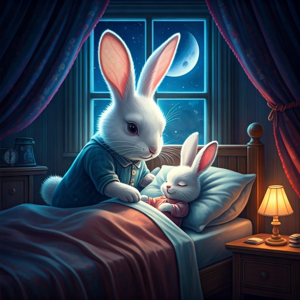 Rabbit Bedtime Story in Hyperrealistic Style