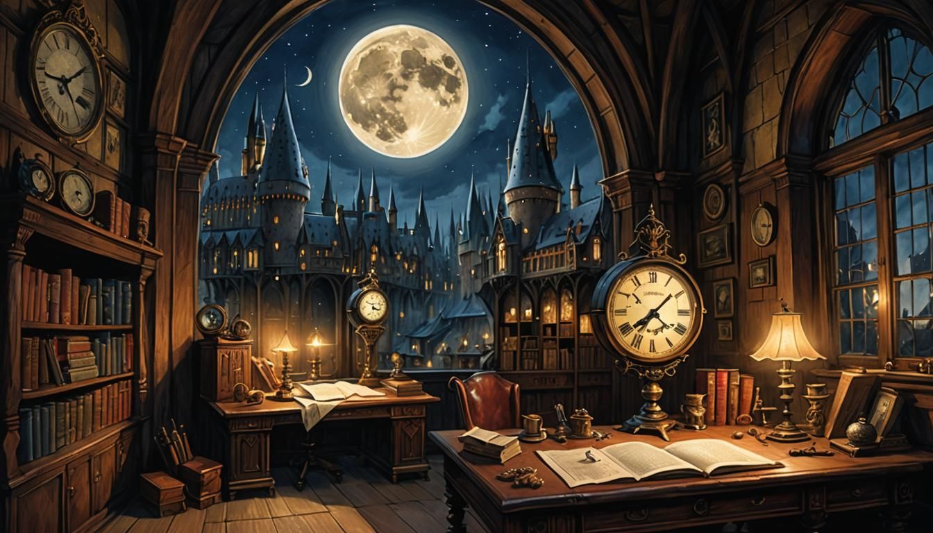 Hogwarts Study Room at Night: Fantasy Concept Art