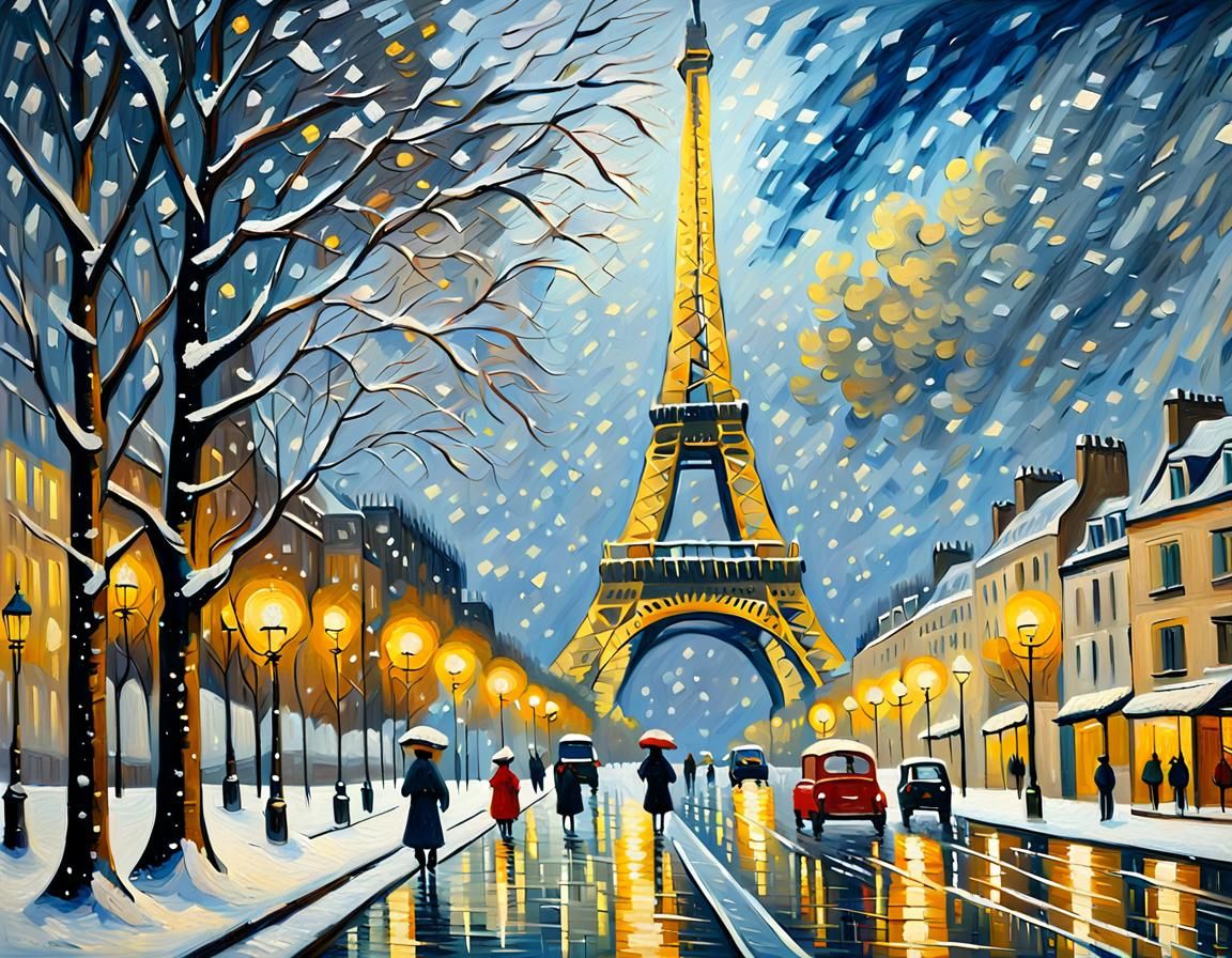 Impressionist Winter Scene: Eiffel Tower in Snow