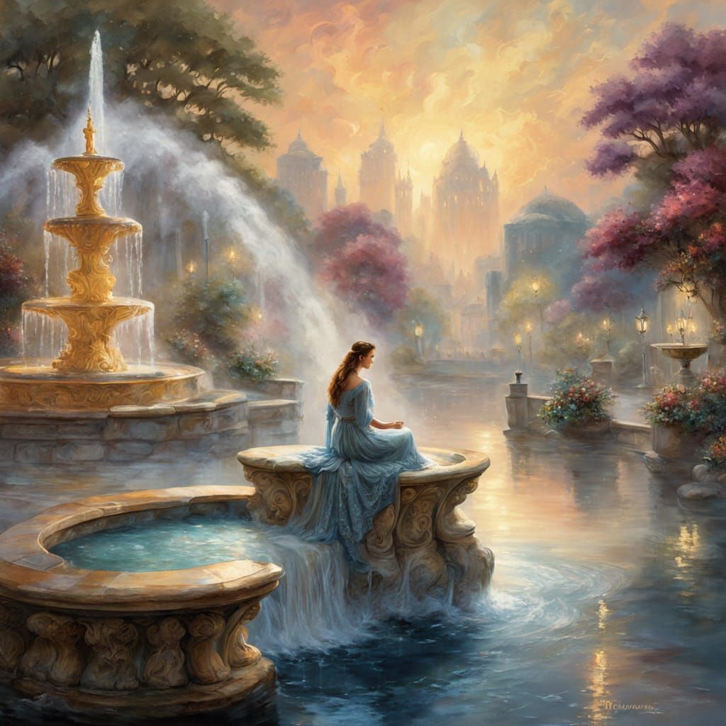 Fantasy Realm Reflection in Kinkade Style