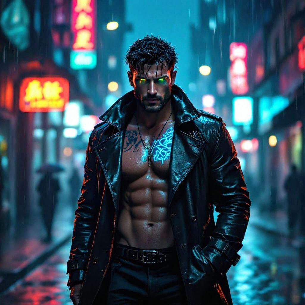 Neon Noir Detective with Arcane Tattoos