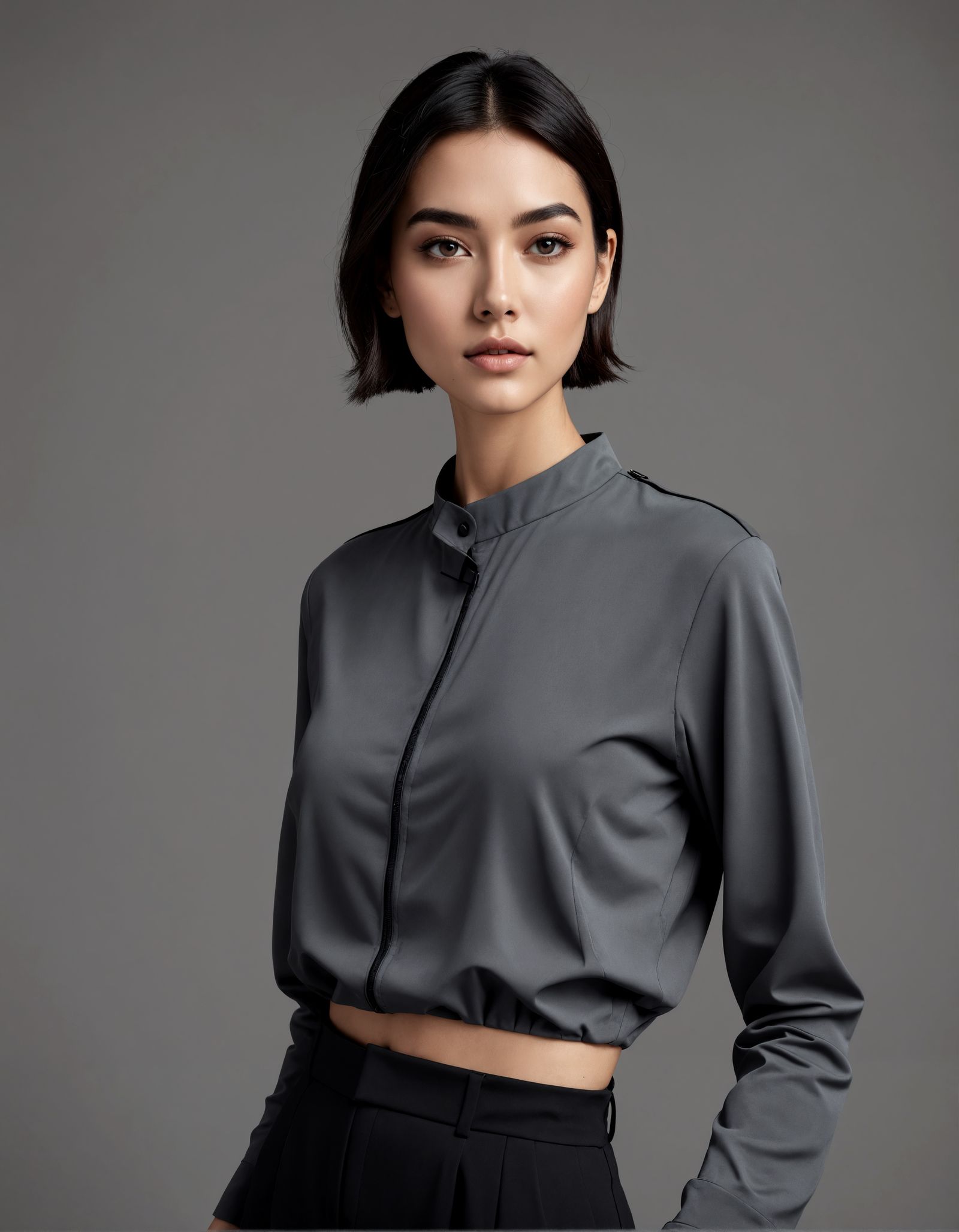 Elegant Woman in Leather Skirt - Modern Minimalist Fashion