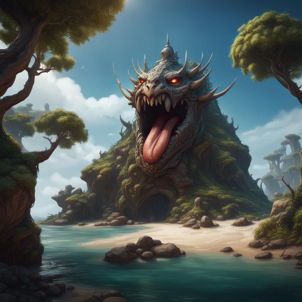 Dnd Mimic on Island: Detailed Fantasy Art