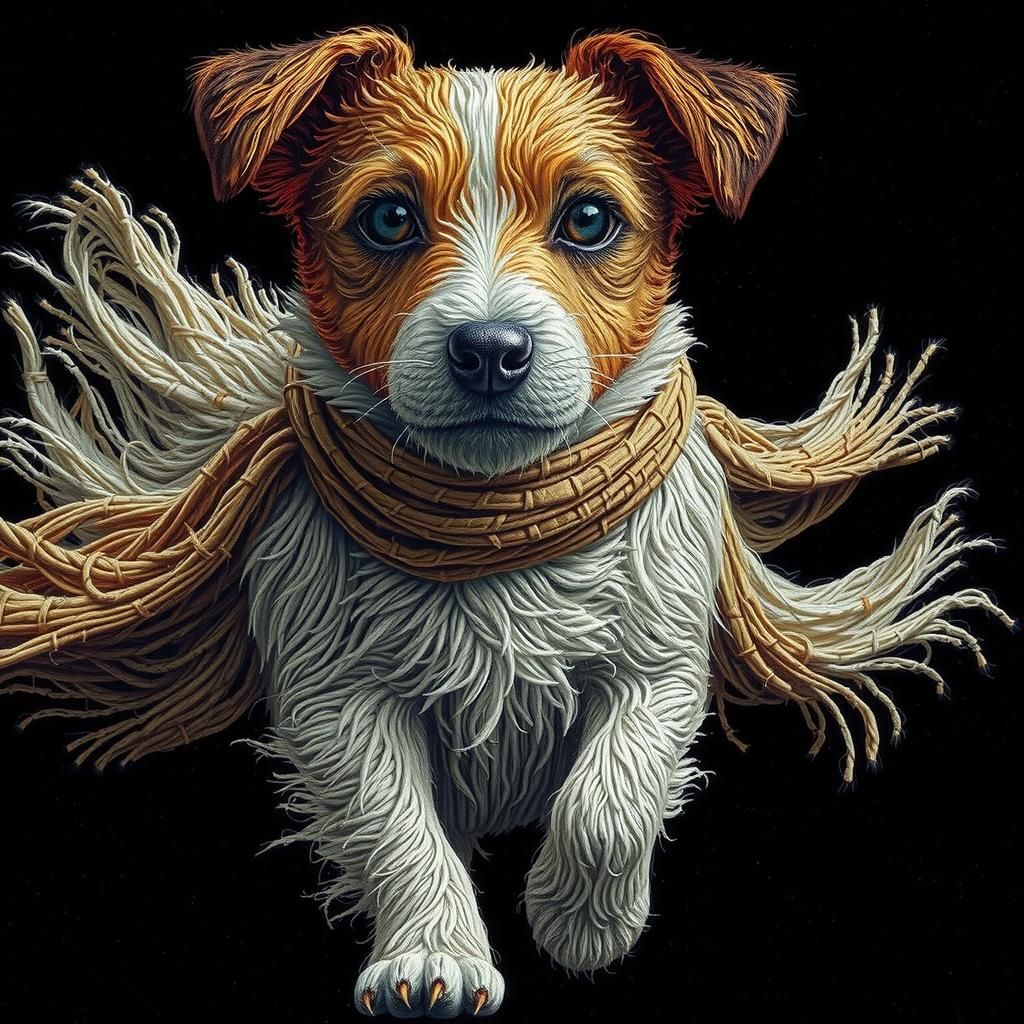 Hand-Embroidered Jack Russel in Hyperreal 3D Rendering