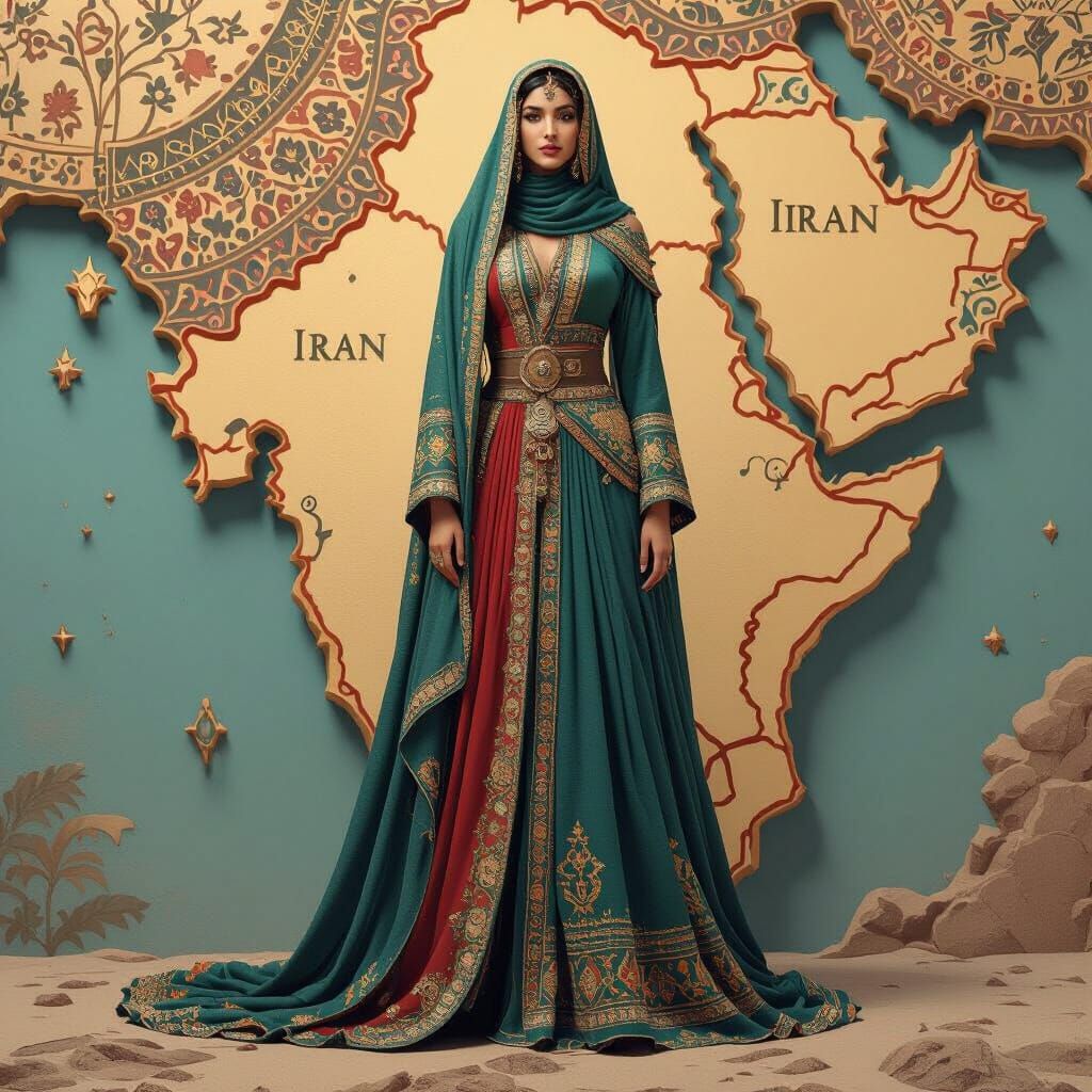 Iran Map as Woman in Achaemenid Style