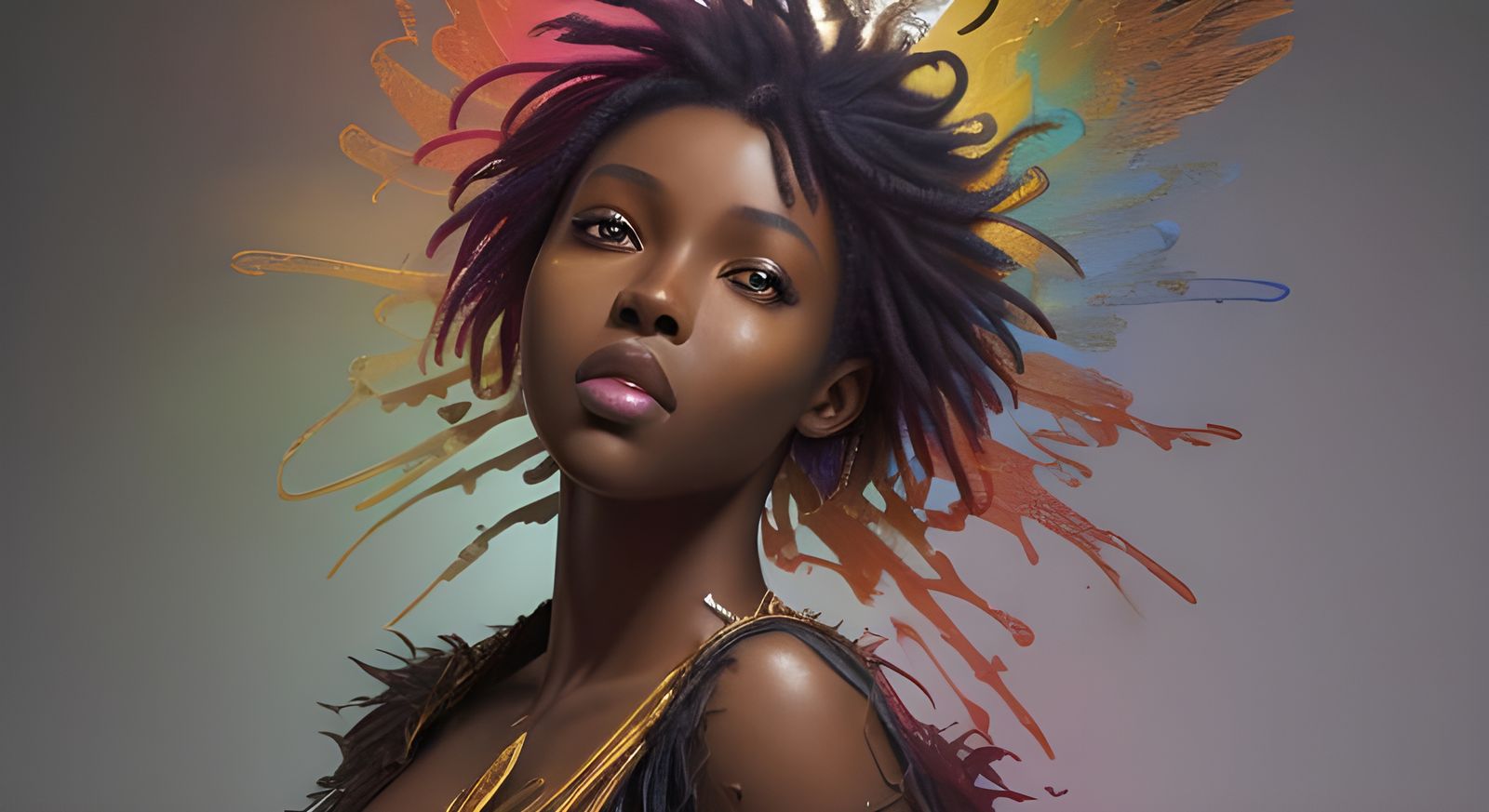 Hyperrealistic African Angel in Splash Art Style