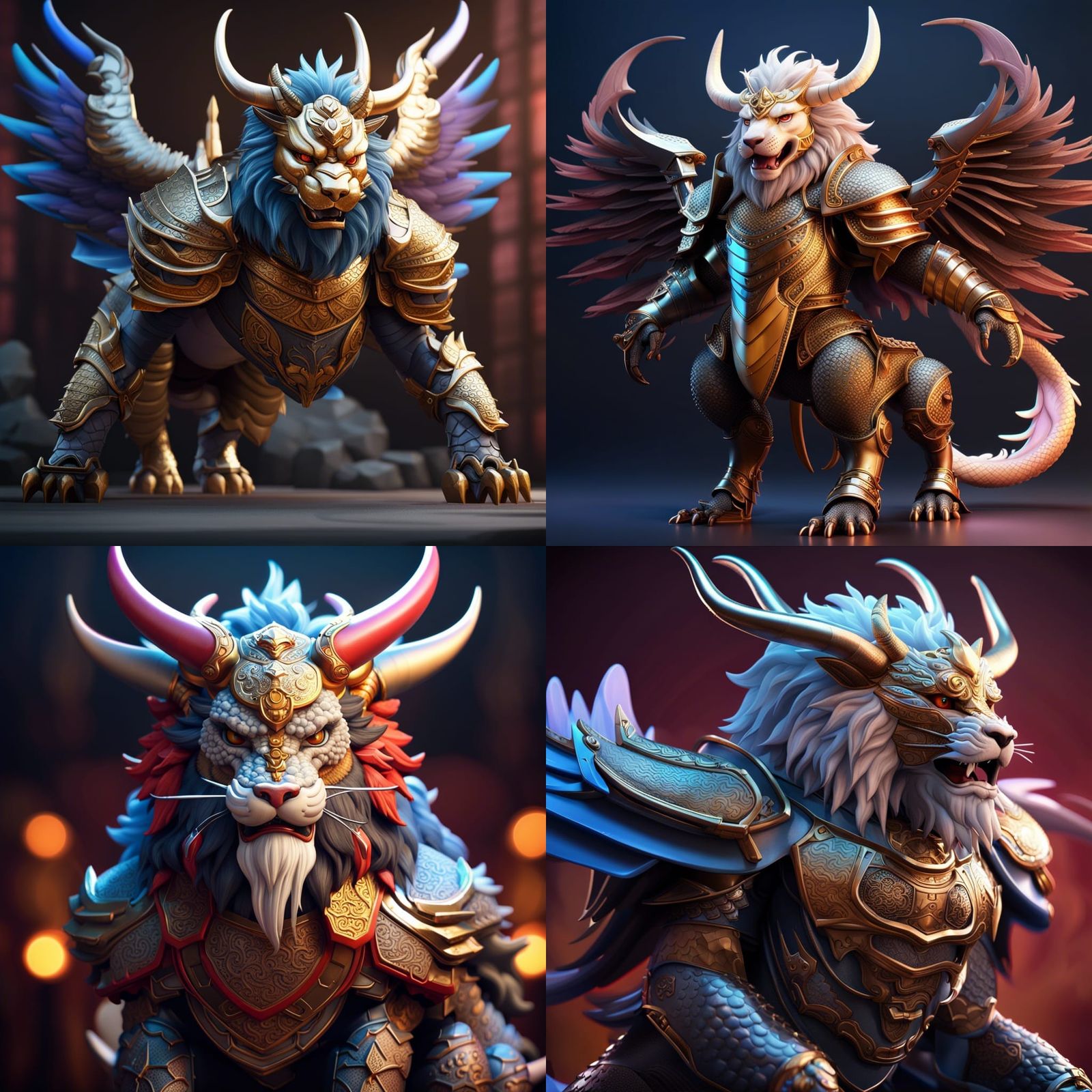 Armored Angel Dragon-Lion in Anime Style