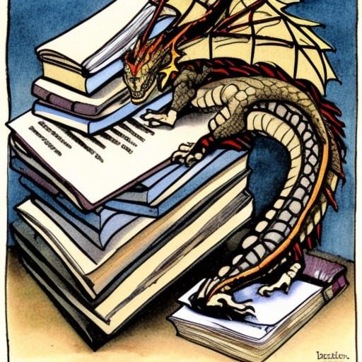 Dragon Sleeping on Books and Bones