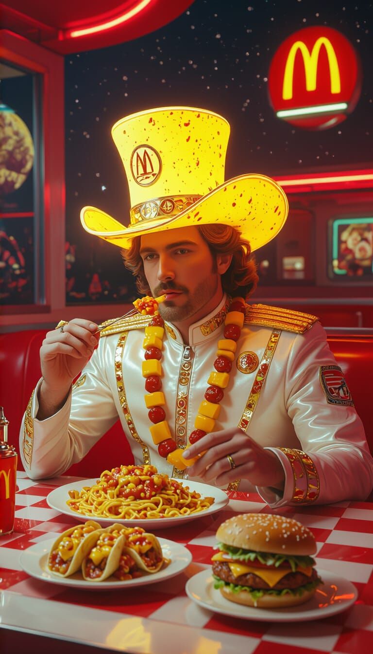 Apollo's Surreal Feast in a Retro Diner